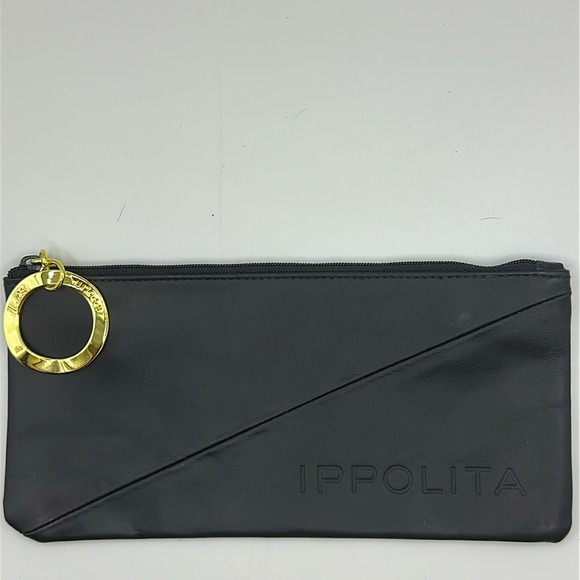 Ippolita Black Leather Jewelry Cosmetic bag pouch NEW 9x4" - Picture 4 of 8